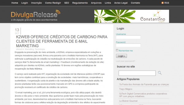 K2Web oferece créditos de carbono para clientes de ferramenta de e-mail marketing